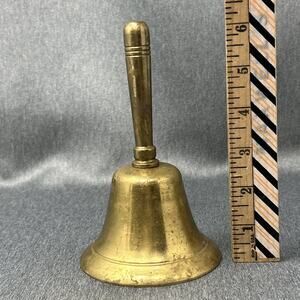 Vintage Brass Bell HEAVY Handbell Cast Bell Patina LOUD Clear Sound Golden Tone